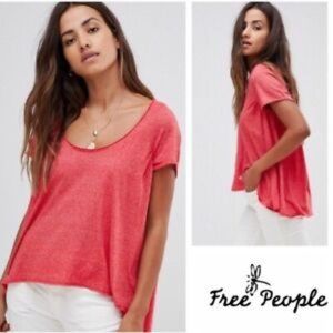 Free People womens Nori tee shirt size S red short sleeve scoop neck side slits